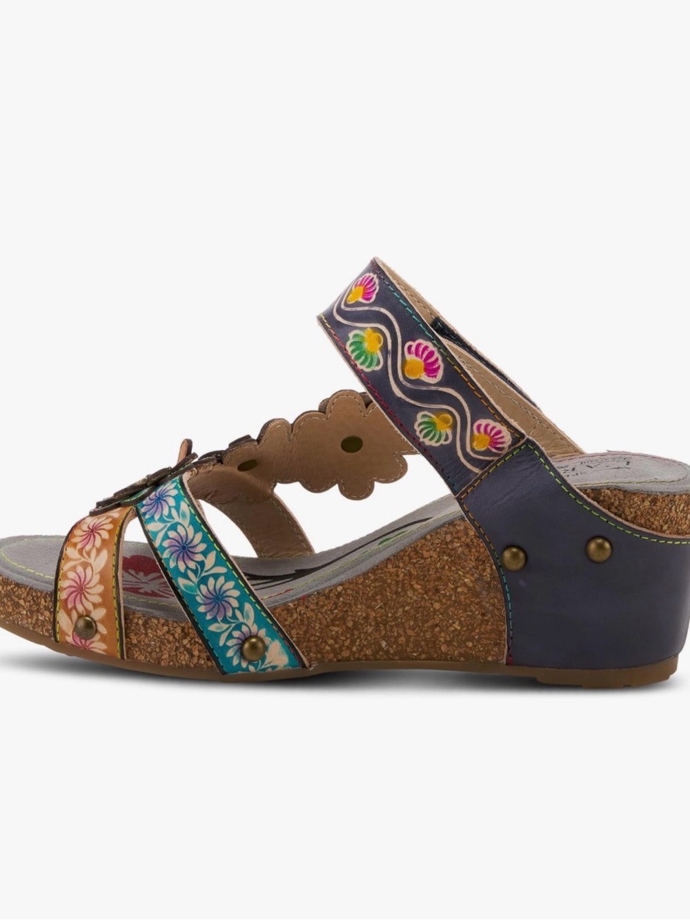 L’ARTISTE Delight by Spring Step Leather Floral Cork Wedge Sandals Sz 40 US 9 - Picture 5 of 10